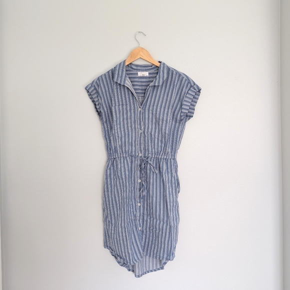 Dresses & Skirts - Striped Short Sleeve Button Down Shirt Dress